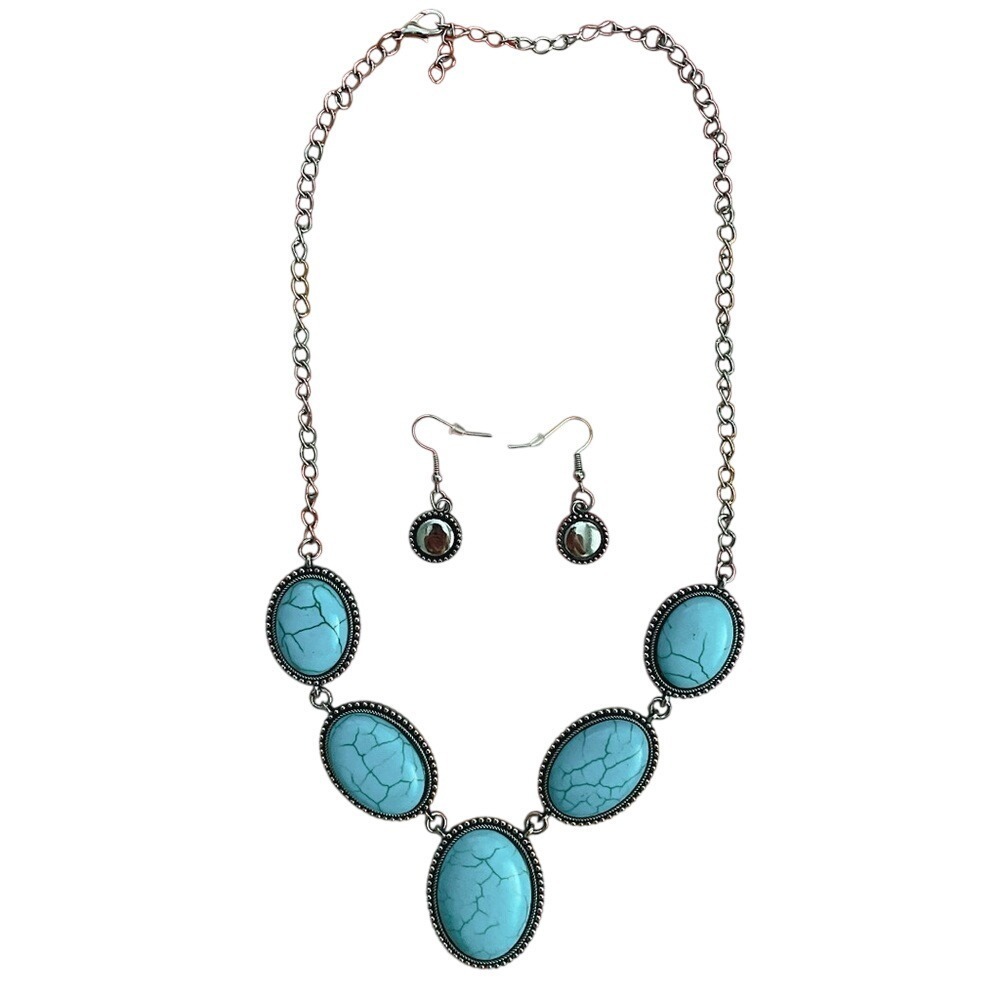 Boho South Western Earthy WhimsyTurquoise Necklace & Earrings Set